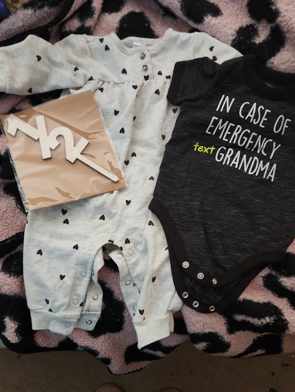 Carter's Black Heart Print One-Piece & Black Graphic Bodysuit